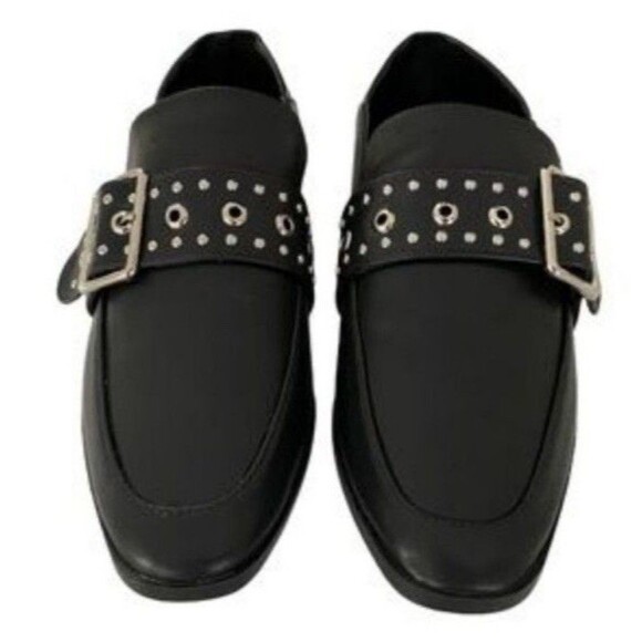 Studded Buckle Loafers Flats Black Vintage Havana Maureen  Sz 6.5 Goth Preppy - Picture 2 of 4